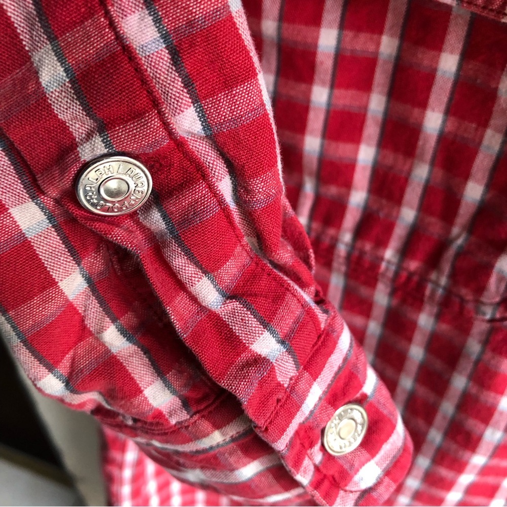 Vintage 80's Polo Ralph Lauren Authentic Dungarees Red Plaid Shirt. Size Medium - Picture 11 of 16